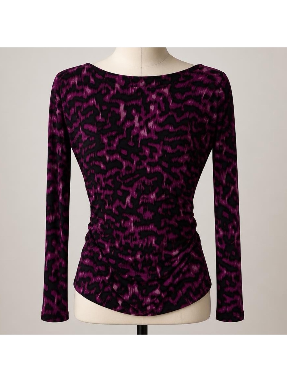 Vince Camuto Purple and Black Long Sleeve Ruched Top Size Medium